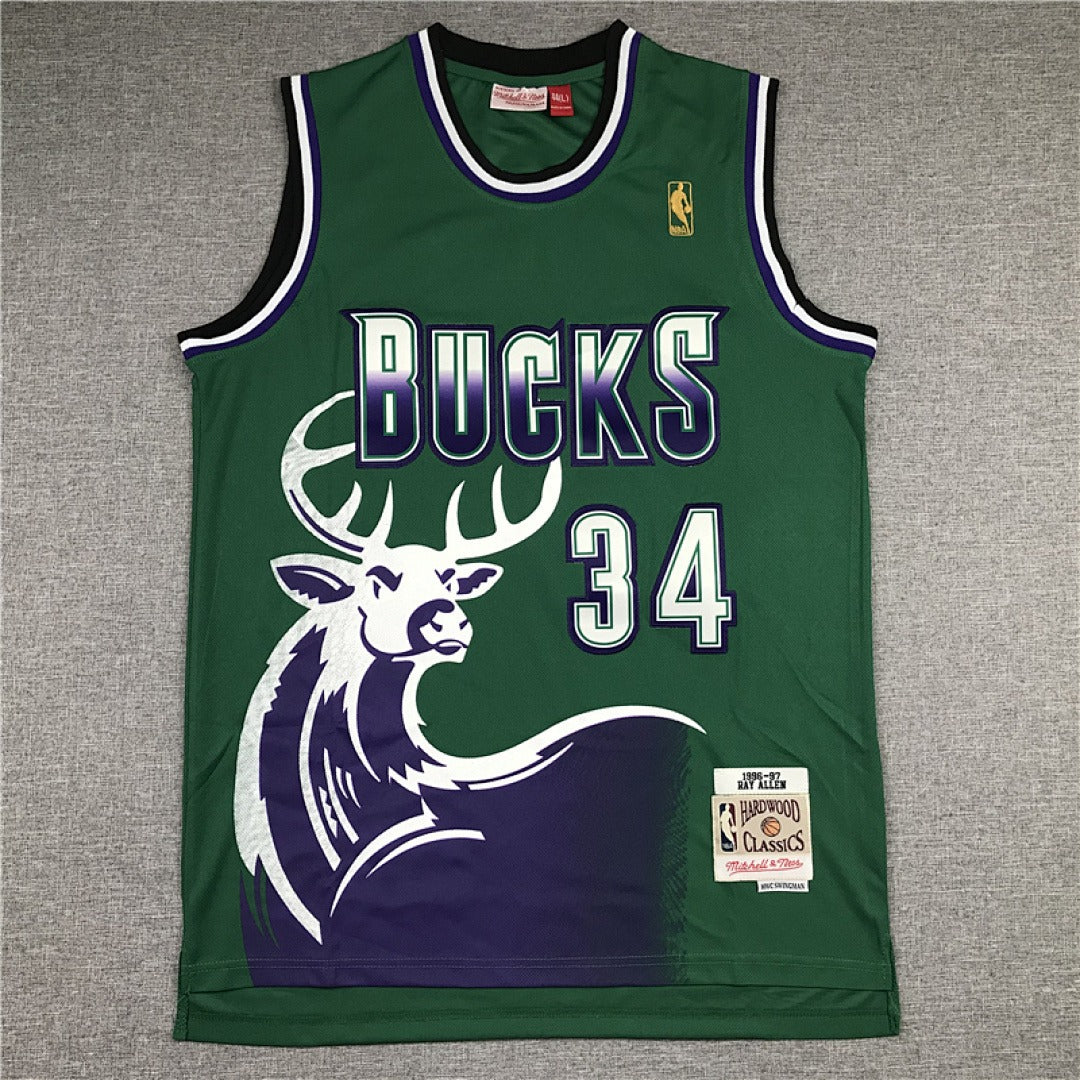 Milwaukee Bucks #34 Ray Allen Retro NBA Jersey – Sizes S–XXXL