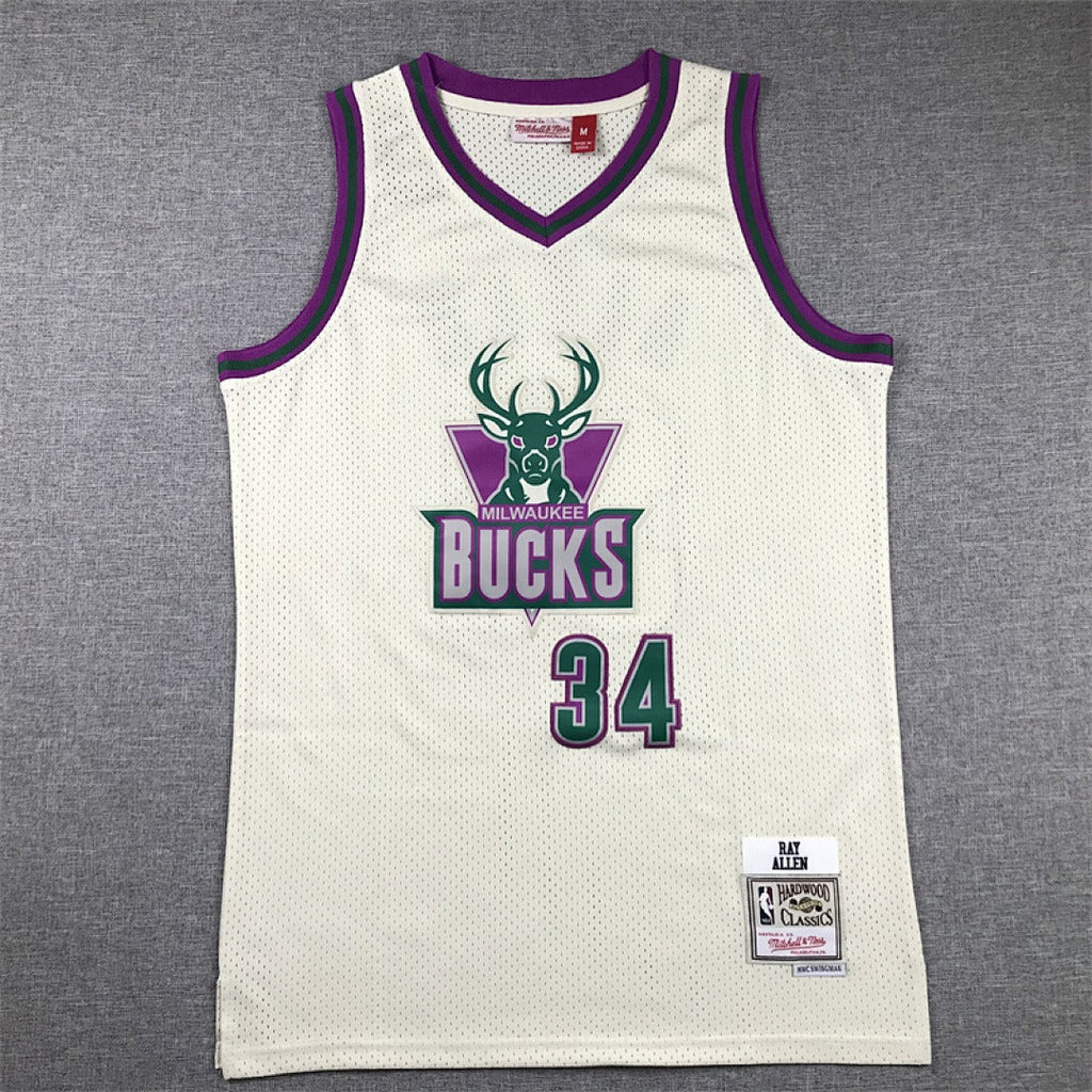 Milwaukee Bucks #34 Ray Allen Retro NBA Jersey – Sizes S–XXXL