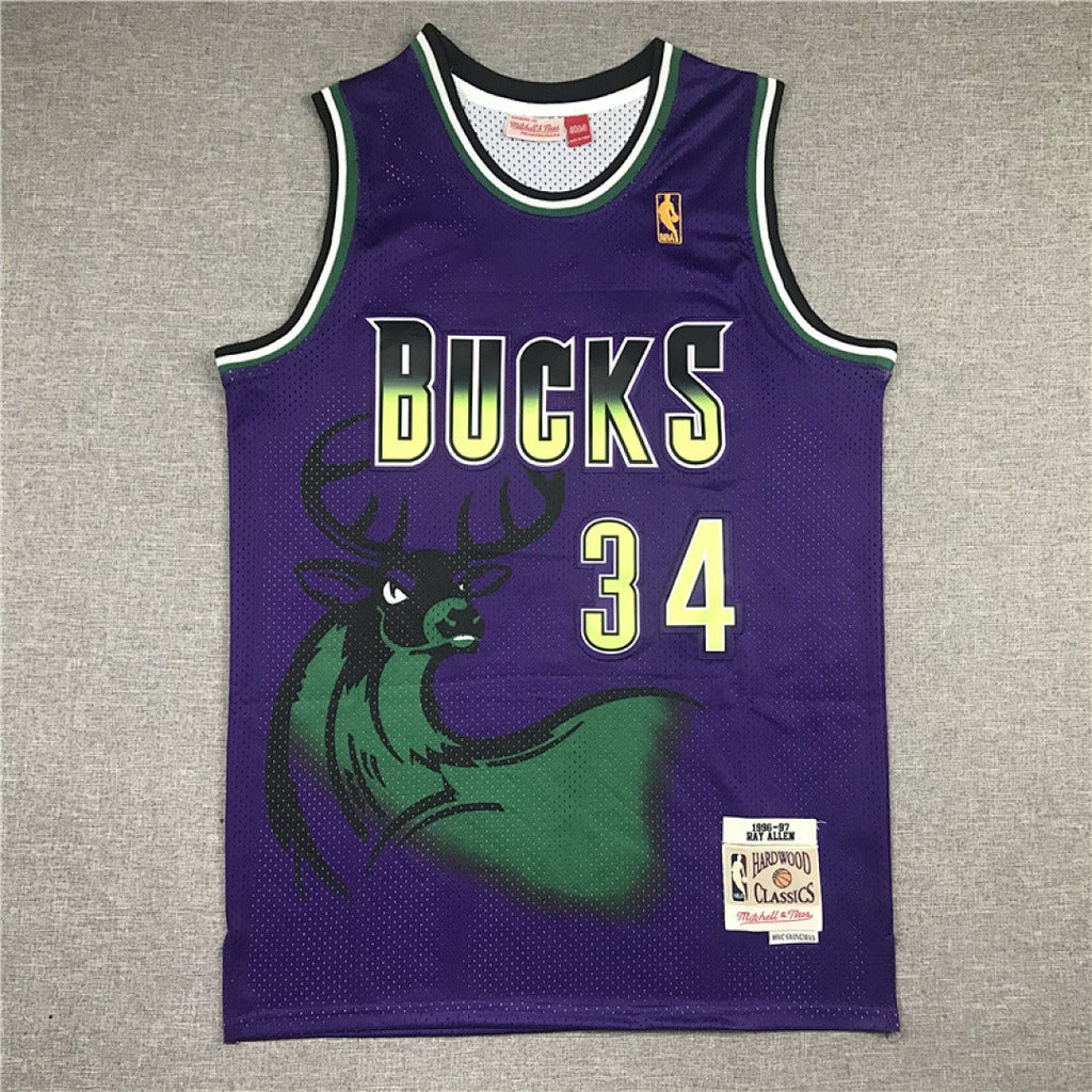 Milwaukee Bucks #34 Ray Allen Retro NBA Jersey – Sizes S–XXXL
